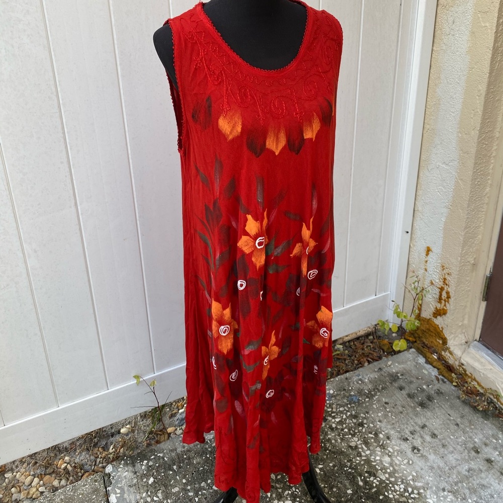 Beach by exist red hand painted beach dress - Picture 2 of 12